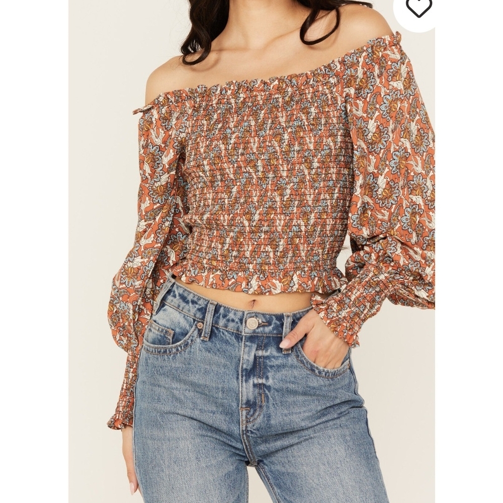 Rock&Roll DenimBoho Chic Off-Shoulder Smocked Blouse